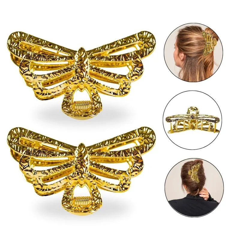 Kit 2 Presilha Prendedor Cabelo Libélula Asas Dourada Metal