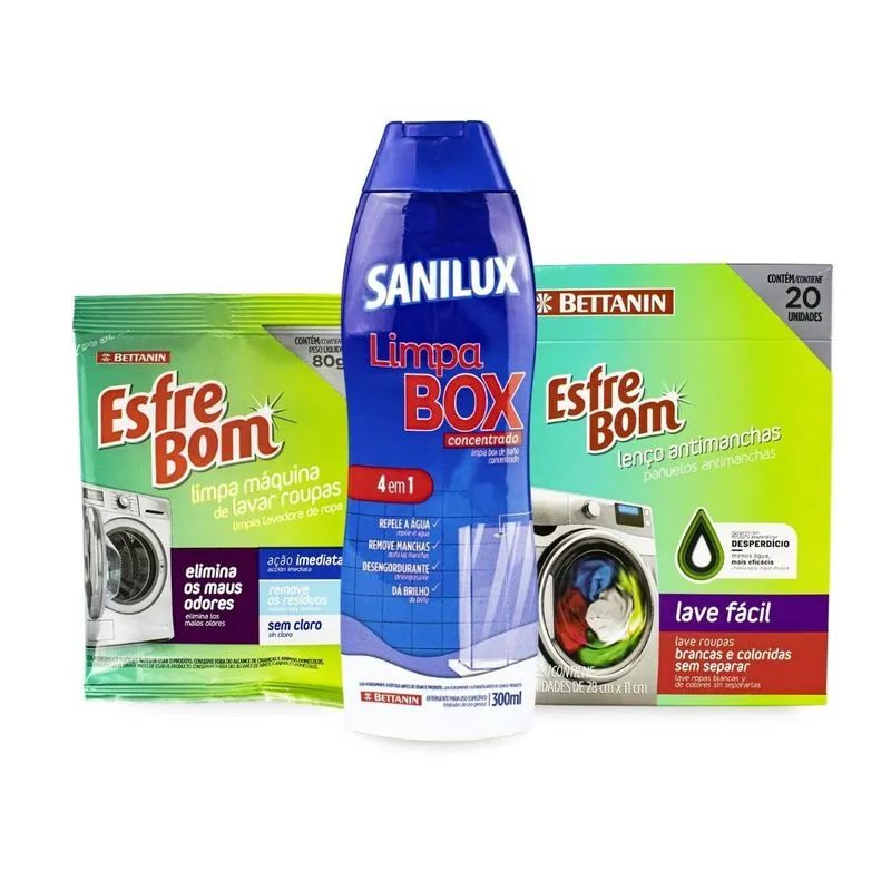 Limpa Box 4 Em 1 + Lenço Antimanchas + Limpa Máquina Lavar
