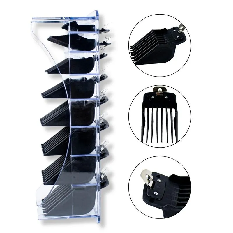Kit 8 Pentes Altura Maquina Cabelo Barba + Suporte Acrílico