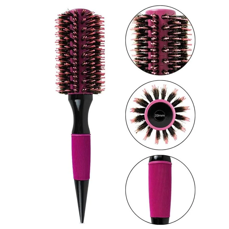 Escova De Cabelo Redonda Térmica Cerdas Duplas Rosa 33mm