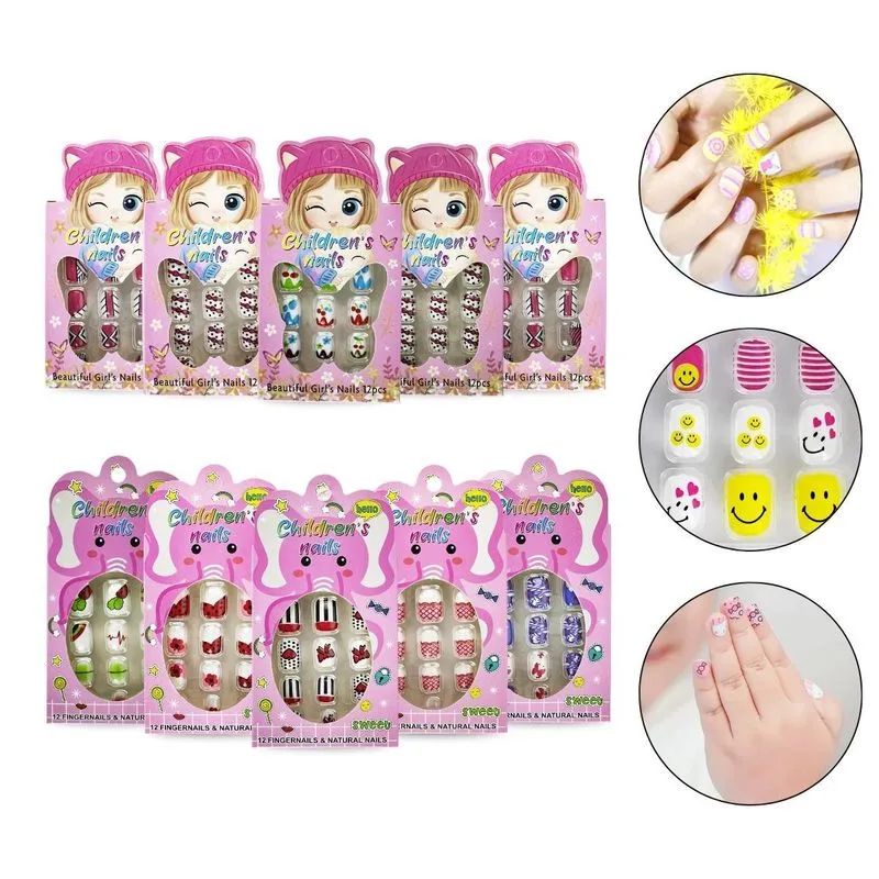 Kit 120 Unhas Postiças Infantil Criança Desenho Autoadesivo