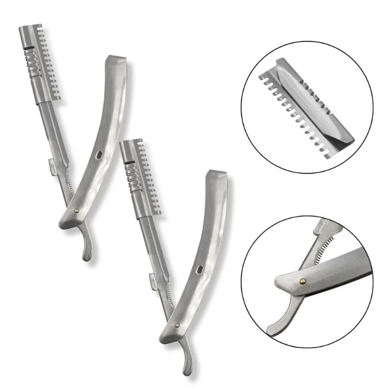 Kit 2 Navalhete Aço Inox Barbearia Barba Cabelo Profissional
