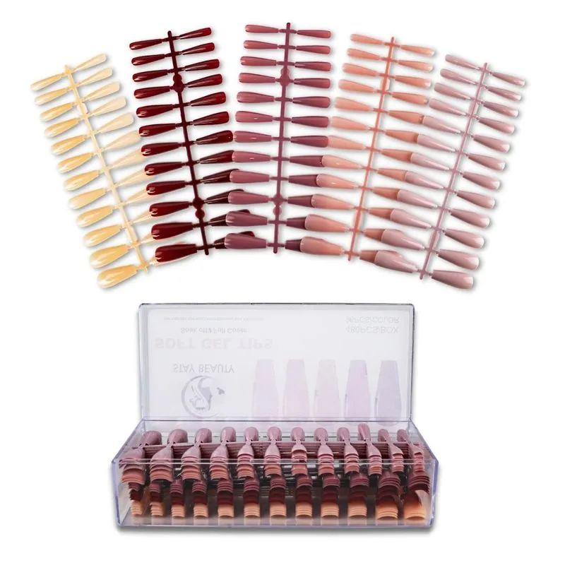 Kit 480 Unhas Postiças Soft Gel Bailarina Realista 5 Cores