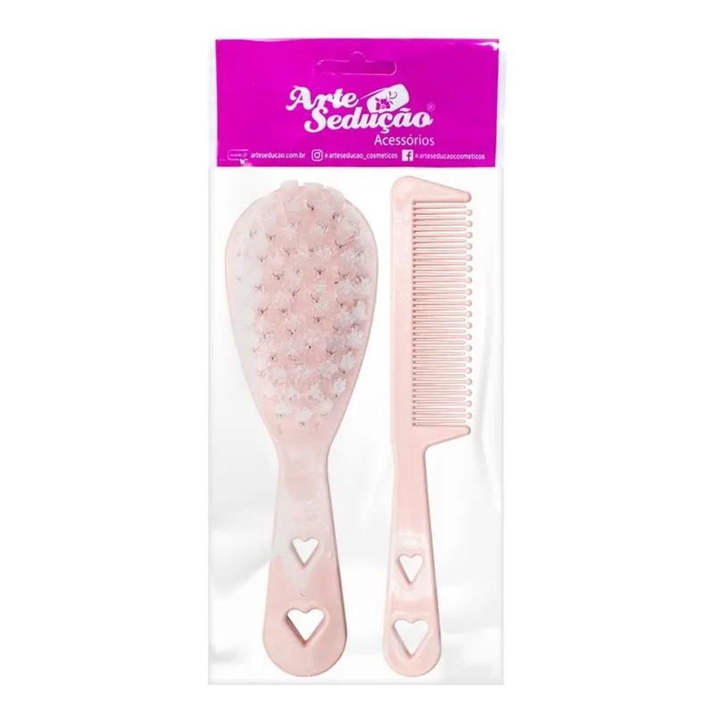 Escova Cerdas Macias + Pente Infantil Bebês Crianças Rosa