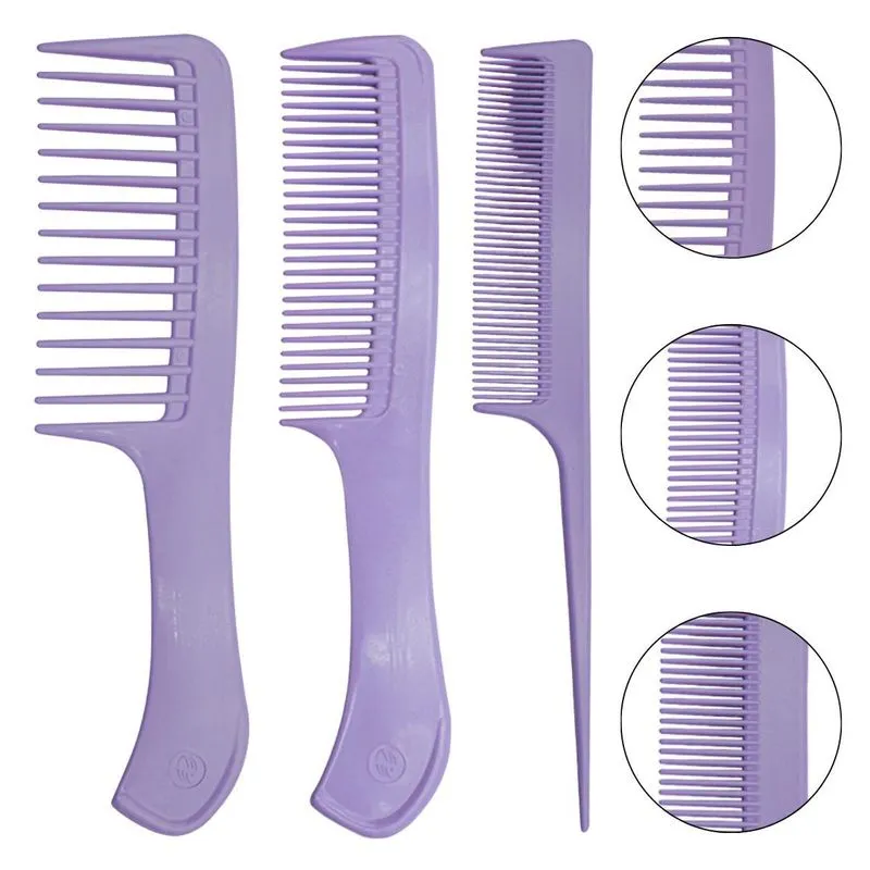 Kit 3 Tamanhos De Pente Roxo Plástico Para Cabelos Penteados