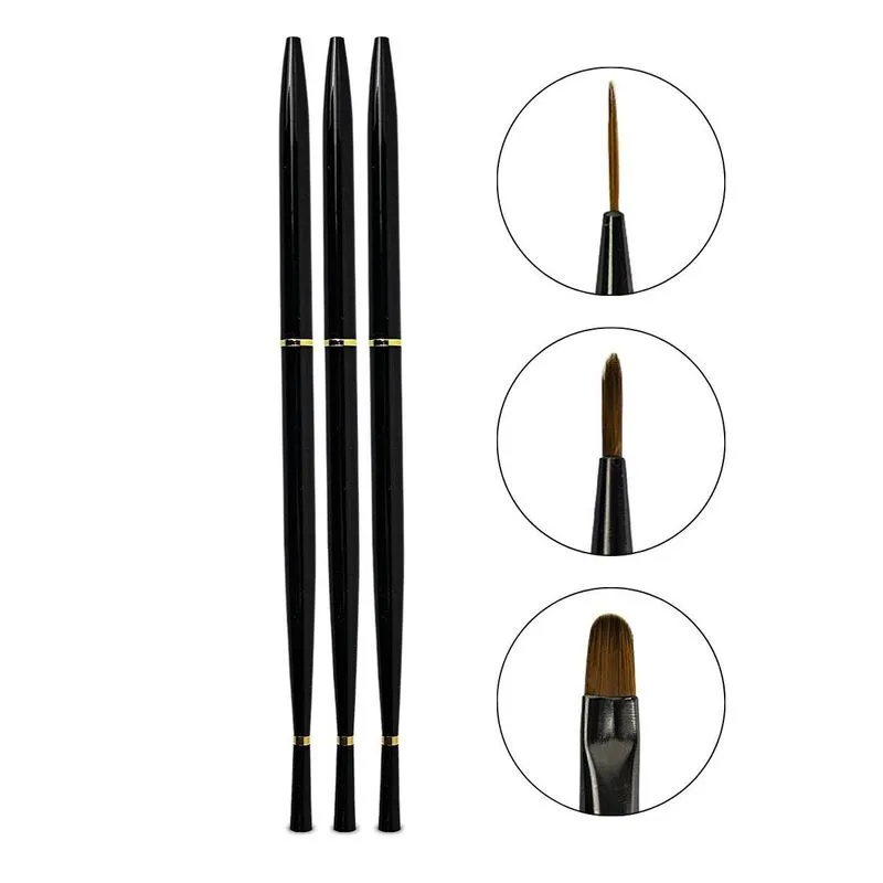 Kit 3 Pincel Fino Médio Língua De Gato Com Tampa Nail Art
