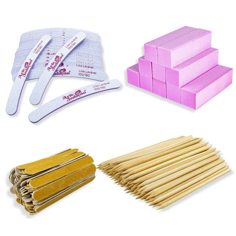 Kit 10 Lixa Bloco + 25 Lixa Banana + 100 Lixa Parda E Palito