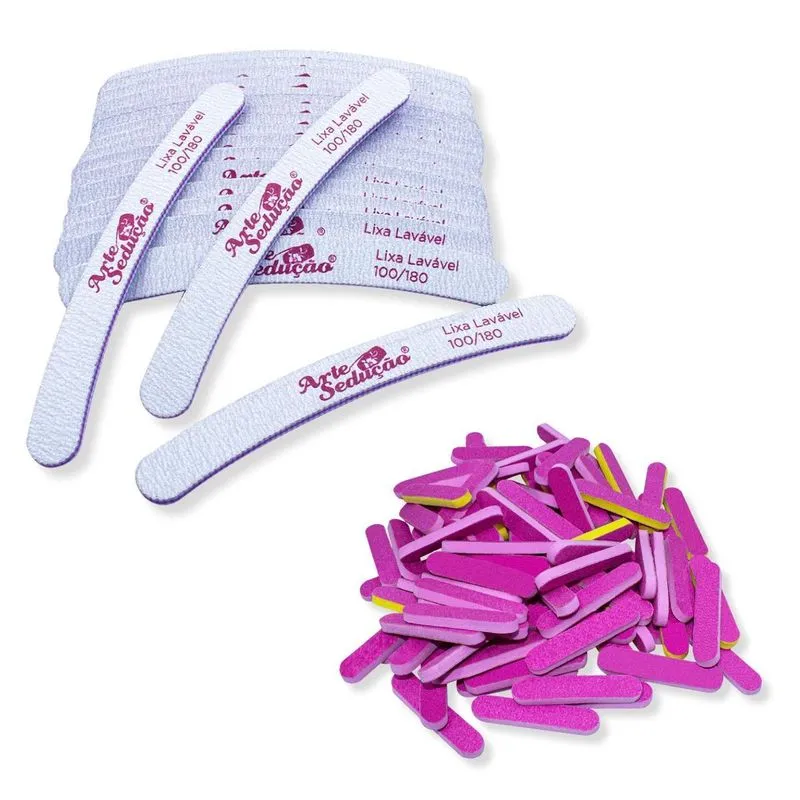 Kit 20 Lixa Banana Lavável 100/180 + 100 Mini Lixa Rosa 100