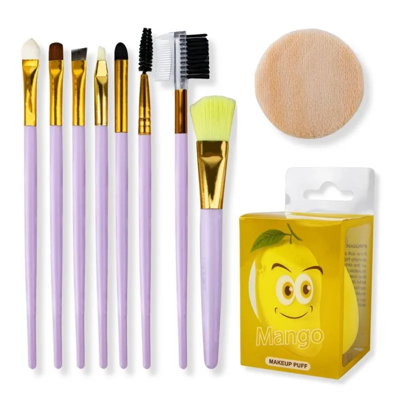 Kit 8 Pincéis Maquiagem + Esponja Manga Maquiagem Base Pó