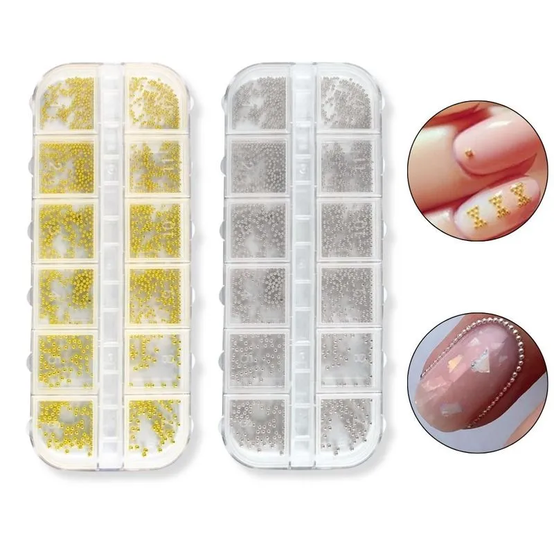 Kit Mini Caviar Prata + Dourado Decoração Manicure Nail Art