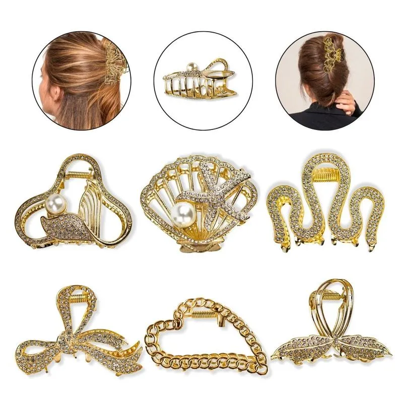 Kit Mix 6 Presilhas Metal Dourado Penteado Cabelo Semi Preso