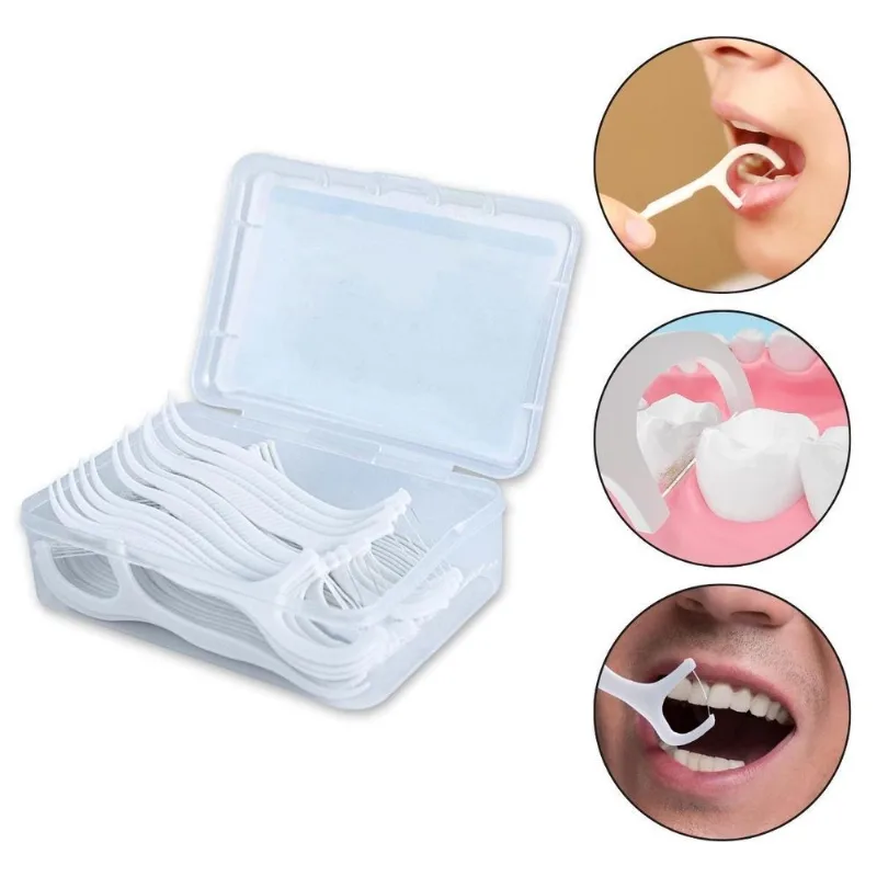 50 Fio Dental Com Cabo Haste Limpeza Dentes Higiene Bucal