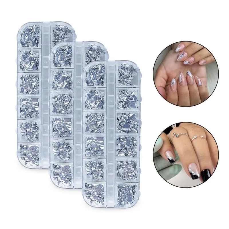 Kit 36 Folha De Ouro Encapsulamento Decoração Unhas Prata