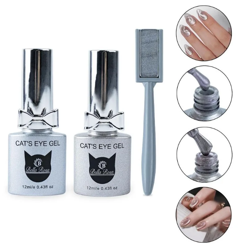 Kit 2 Esmalte Gel Olho De Gato Magnético + Imã, Bella Rosa