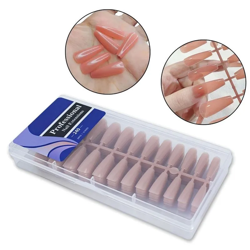 240 Unha Postiça Soft Gel Bailarina Realista Full Cover Nude