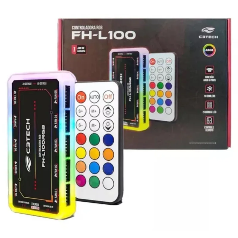 Controladora De Fans Argb 6 Pinos Para Gabinete Gamer FH-L100RGB - C3Tech
