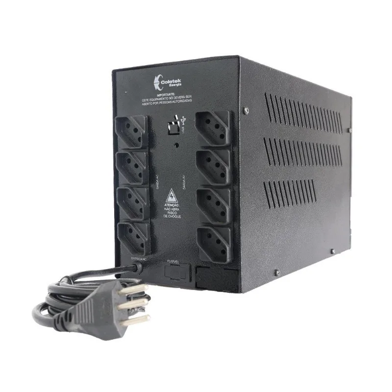 Nobreak Coletek UPS SAFE 1400VA | Bivolt Automático, 2 Baterias, 8 Tomadas, 10A, Preto