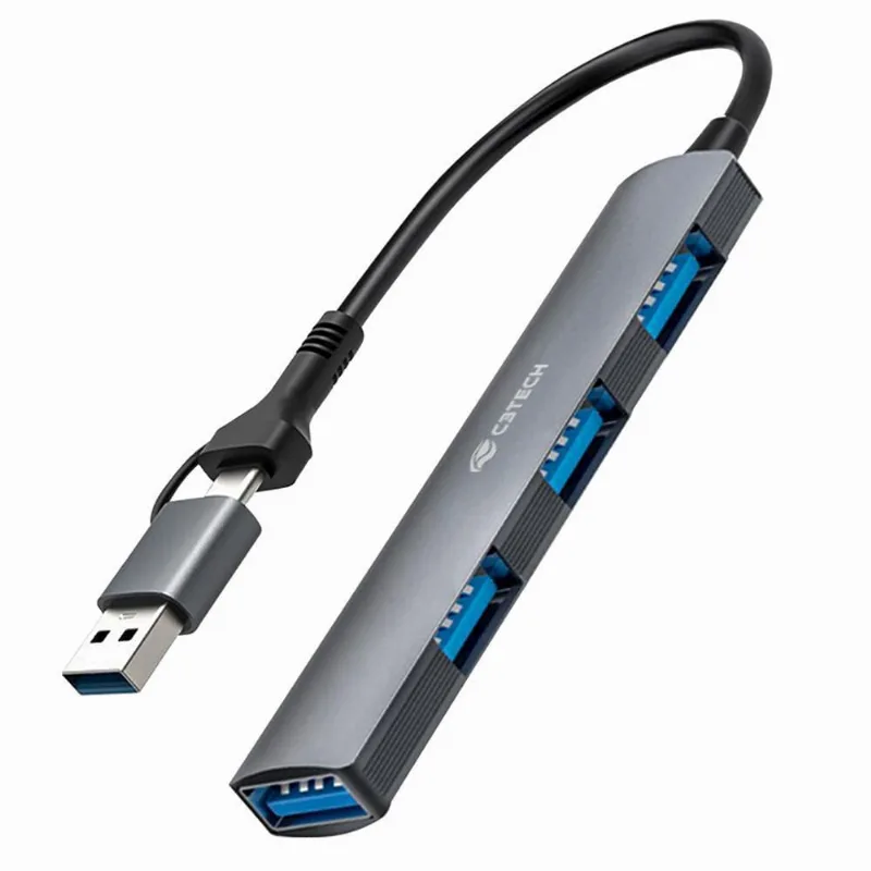 Hub Usb 3.0, Com 4 Portas Usb, Hu-C500Gy, C3Tech, Cabo 15Cm