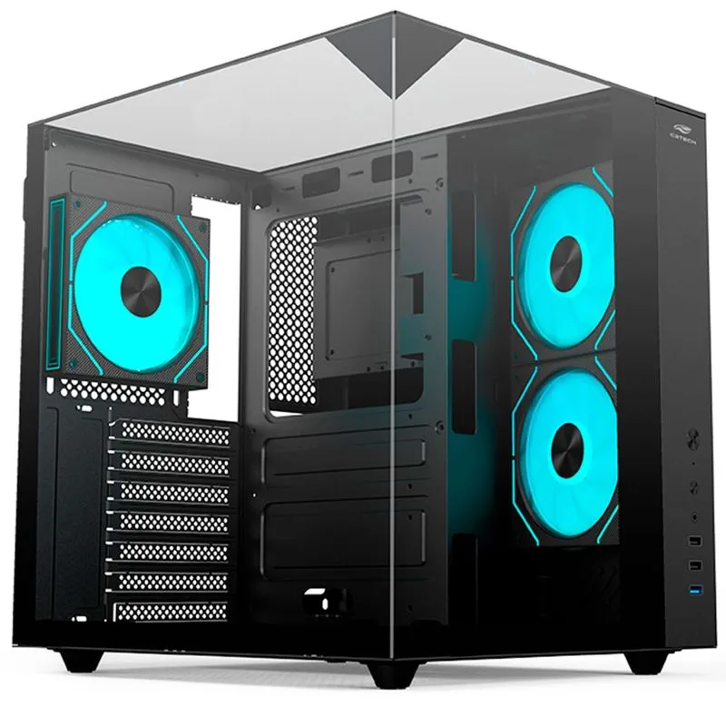Gabinete Gamer Aquário C3tech Aquarius Mt-g950bk, Frontal, Lateral E Superior Em Vidro Temperado, Usb 3.0, Atx - Preto