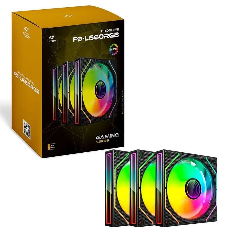 Kit Cooler Fan C3tech F9-l660bk, 3x Unidades, 120mm, Argb, Controladora E Controle Remoto - Preto