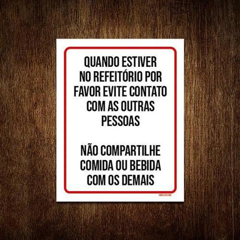 Kit 5 Placas Distanciamento Social Evite Contato Refeitório
