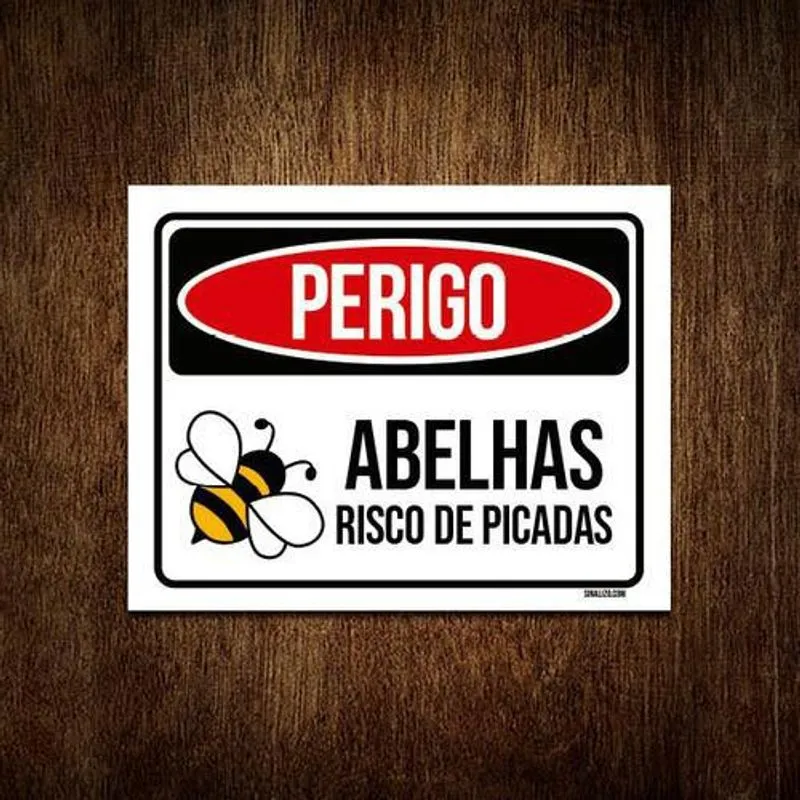 Kit 5 Placas Perigo - Abelhas Risco De Picadas