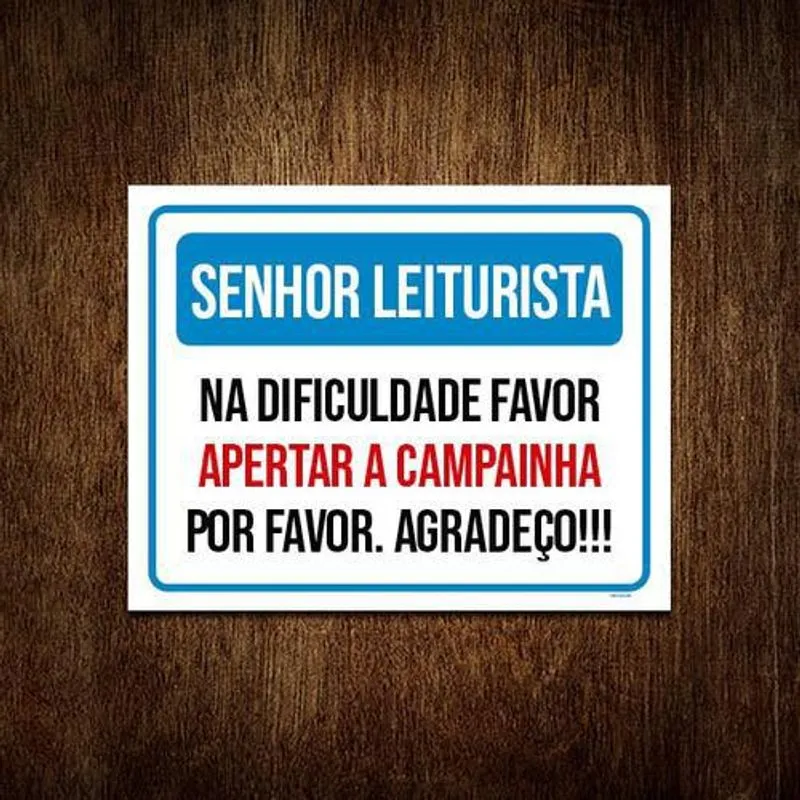 Kit 5 Placas Senhor Leiturista Aperte Campainha