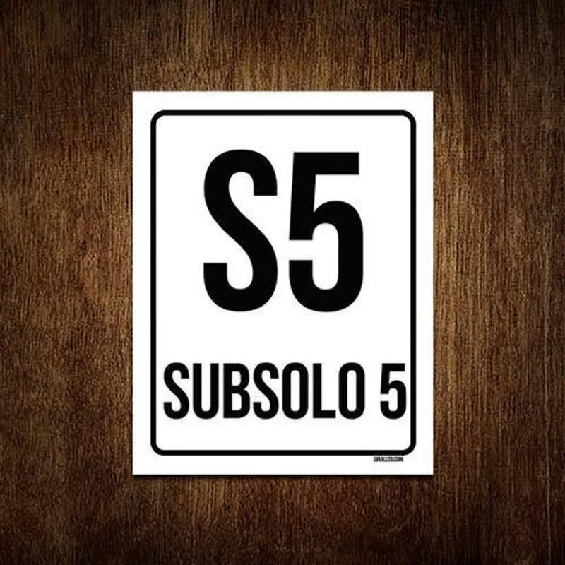 Kit 5 Placas Sinalização Ambiente Indicativo S5 Subsolo 5