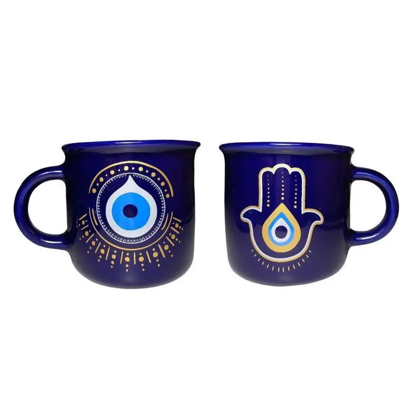 Caneca Mão De Fátima Hamsa Proteção Olho Grego 340Ml