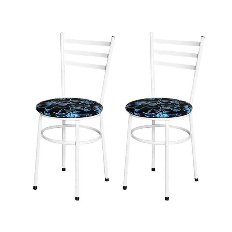 2 Cadeiras Para Mesa Epoxi Branca Assento Estampado Cor:floral Preto