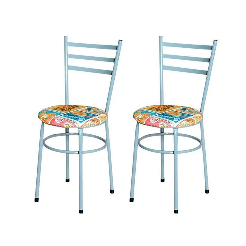 2 Cadeiras Para Mesa Epoxi Cinza Assento Floral Cor:happy Hour
