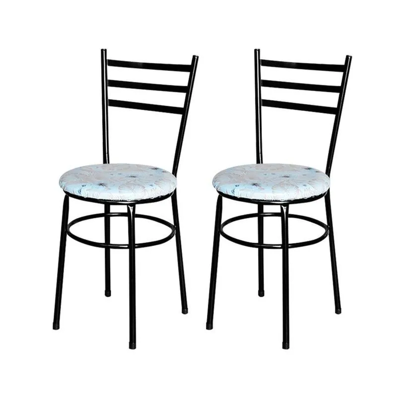 2 Cadeiras Para Mesa Epoxi Preta Assento Floral Cor:floral Areia