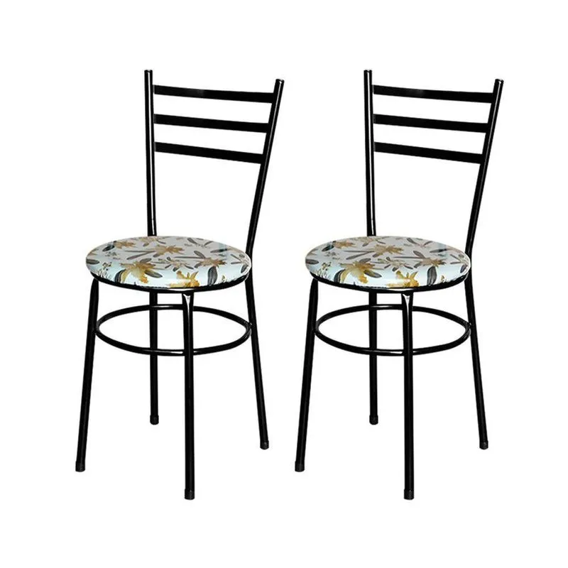 2 Cadeiras Para Mesa Epoxi Preta Assento Floral Cor:floral Orquídea