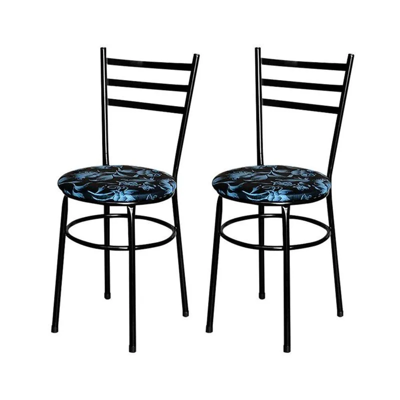 2 Cadeiras Para Mesa Epoxi Preta Assento Floral Cor:floral Preto