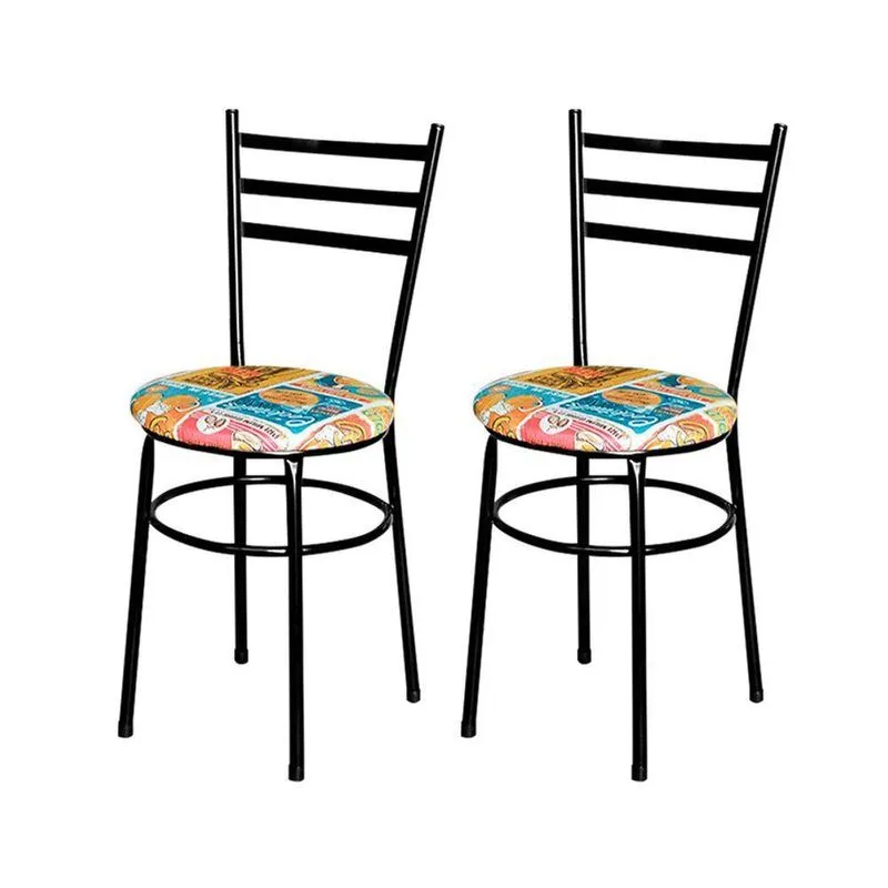 2 Cadeiras Para Mesa Epoxi Preta Assento Floral Cor:happy Hour