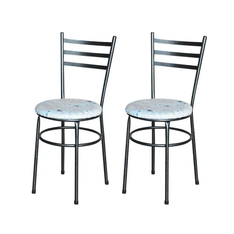 2 Cadeiras Para Cozinha Epoxi Preta Craqueada Assento Floral Cor:floral Areia