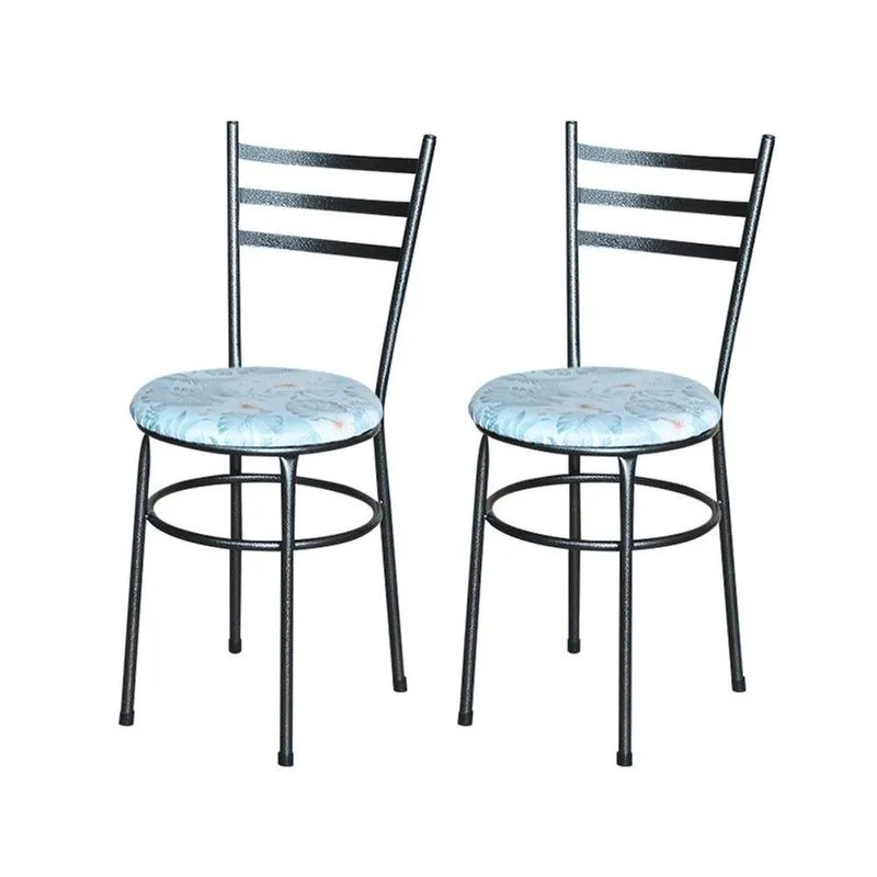 2 Cadeiras Para Cozinha Epoxi Preta Craqueada Assento Floral Cor:floral Gelo