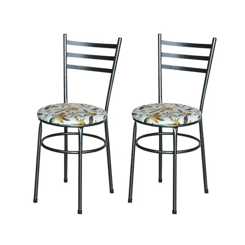 2 Cadeiras Para Cozinha Epoxi Preta Craqueada Assento Floral Cor:floral Orquídea
