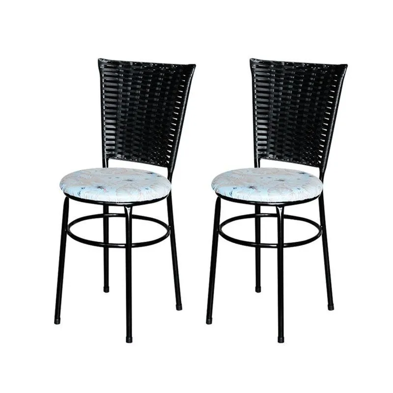 2 Cadeiras Pretas Para Cozinha Hawai Preta Com Assento Floral Cor:floral Areia