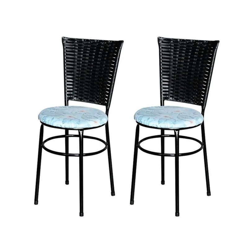 2 Cadeiras Pretas Para Cozinha Hawai Preta Com Assento Floral Cor:floral Gelo