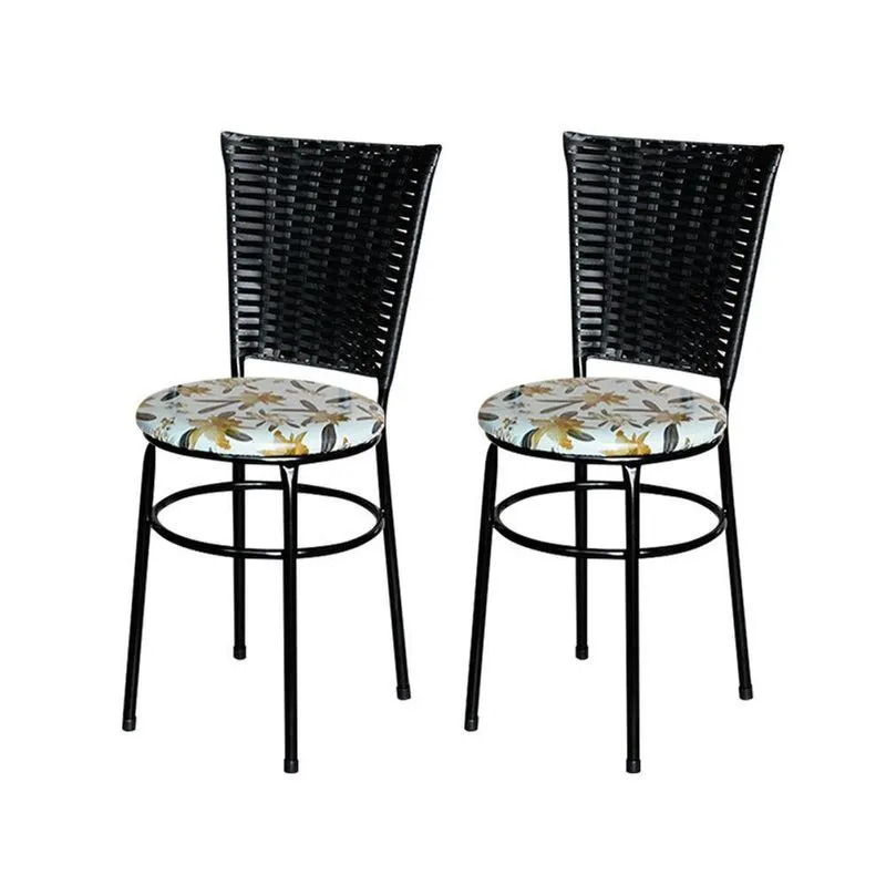 2 Cadeiras Pretas Para Cozinha Hawai Preta Com Assento Floral Cor:floral Orquídea