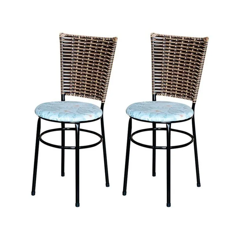 2 Cadeiras Preta Para Cozinha Hawai Avelã Assento Floral Cor:floral Gelo