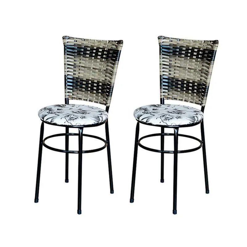 2 Cadeiras Para Cozinha Preta Hawai Cappuccino Premium Assento Floral Cor:floral Branco