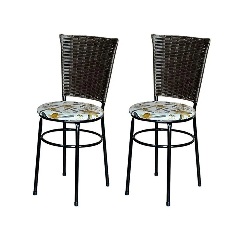 2 Cadeiras Para Cozinha Preta Hawai Marrom Assento Floral Cor: floral Orquídea
