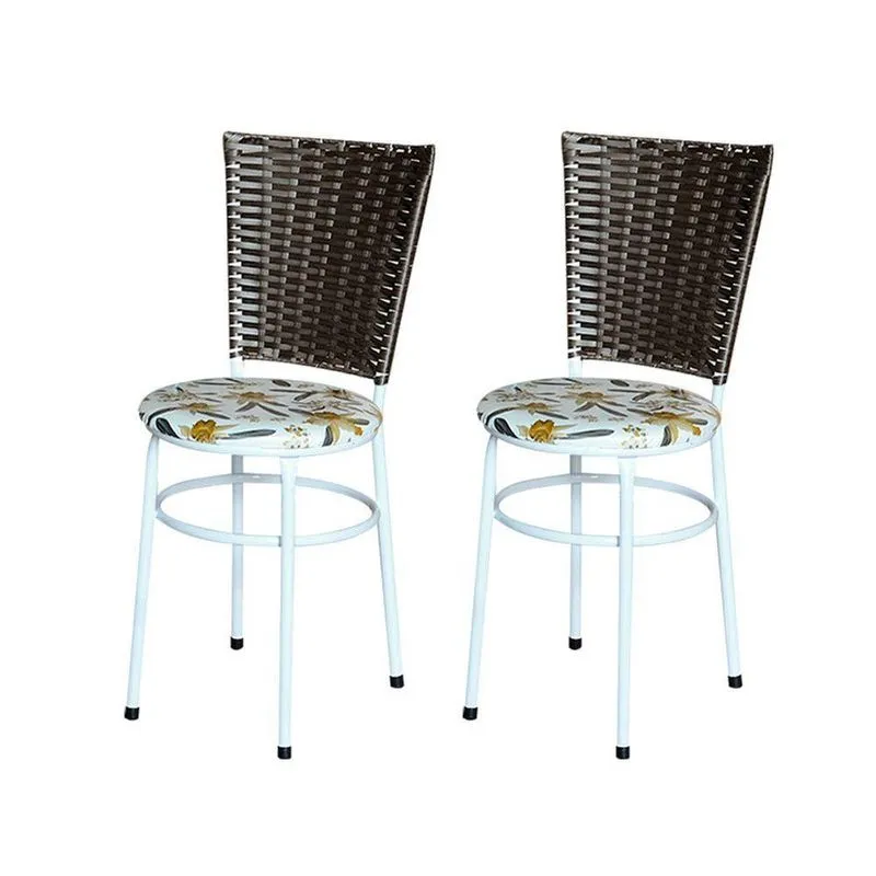 2 Cadeiras Para Cozinha Branca Hawai Marrom Assento Floral Cor: floral Orquídea