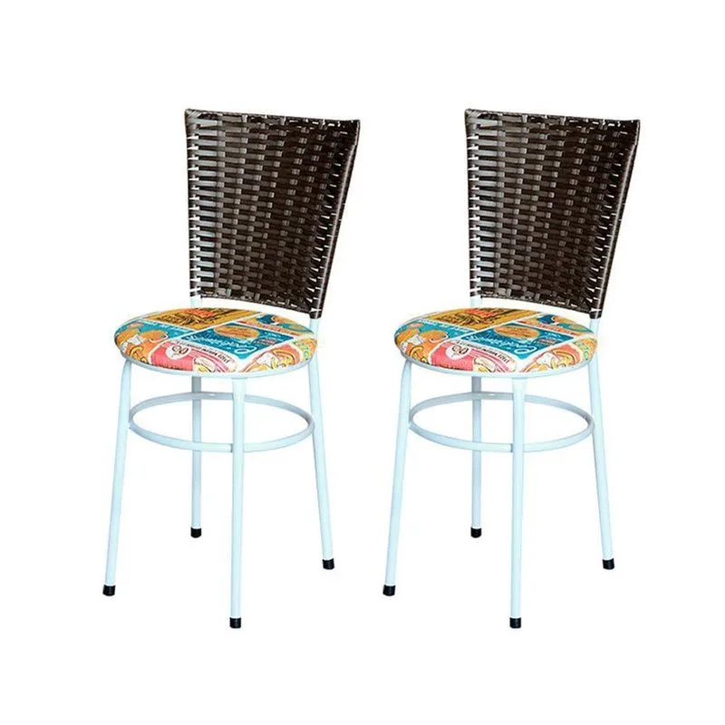 2 Cadeiras Para Cozinha Branca Hawai Marrom Assento Floral Cor: happy Hour