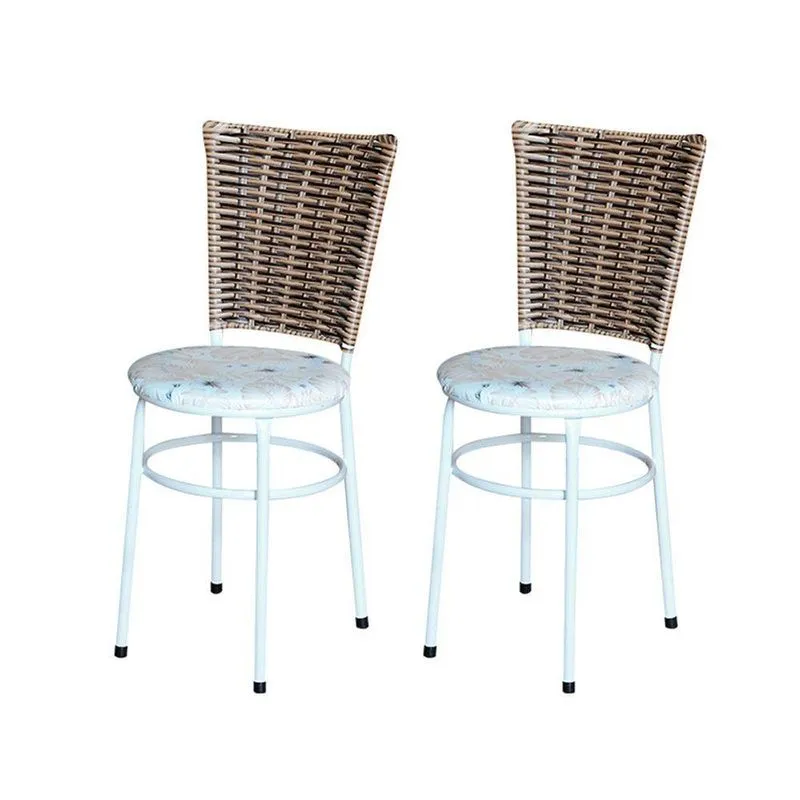 2 Cadeiras Branca Para Cozinha Hawai Avelã Assento Floral Cor:floral Areia