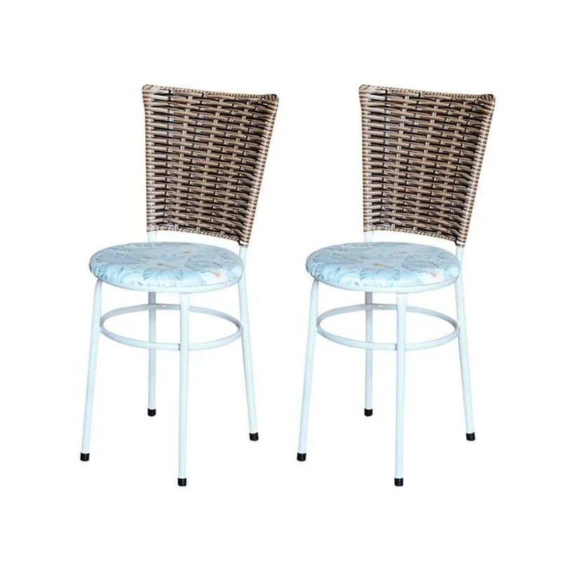 2 Cadeiras Branca Para Cozinha Hawai Avelã Assento Floral Cor:floral Gelo