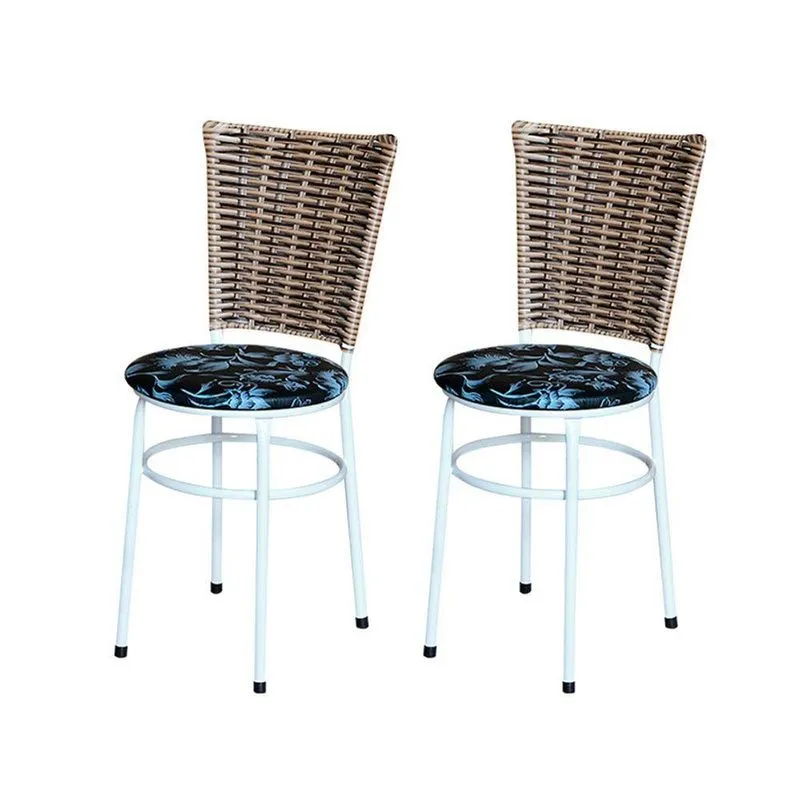2 Cadeiras Branca Para Cozinha Hawai Avelã Assento Floral Cor:floral Preto