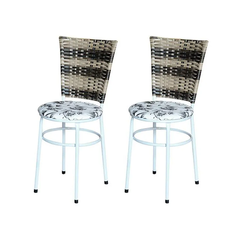2 Cadeiras Branca Para Cozinha Hawai Cappuccino Premium Assento Floral Cor:floral Branco